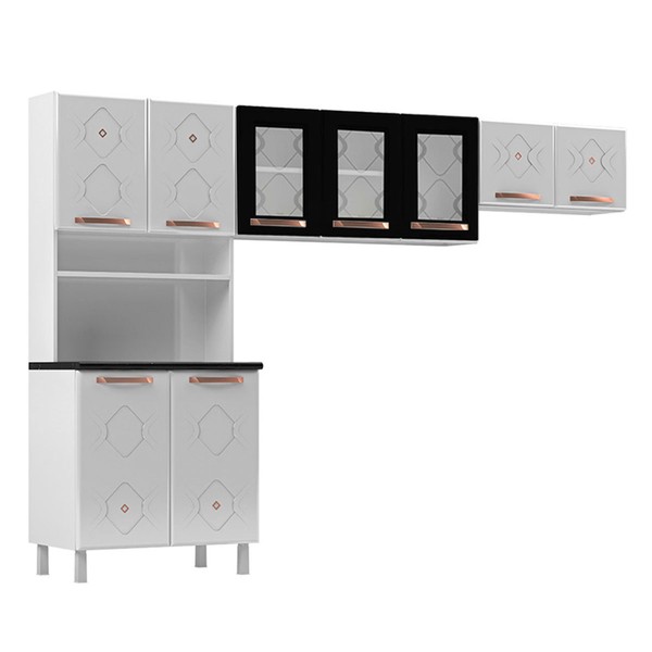 Cozinha de Aço Compacta Mirage 9 Portas com Vidro Branco/Preto - Telasul