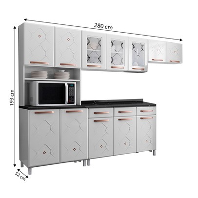 Cozinha de Aço Completa Mirage 12 Portas 3 Gavetas com Vidro Branco - Telasul