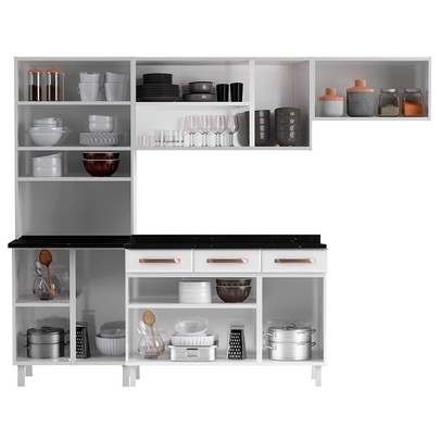 Cozinha de Aço Completa Mirage 12 Portas 3 Gavetas com Vidro Branco - Telasul