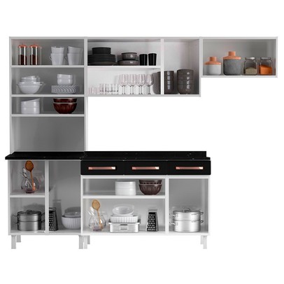 Cozinha de Aço Completa Mirage 12 Portas 3 Gavetas com Vidro Branco/Preto - Telasul