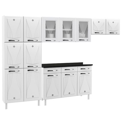 Cozinha Completa de Aço Star New 14 Portas 3 Gavetas com Vidro Branco - Telasul