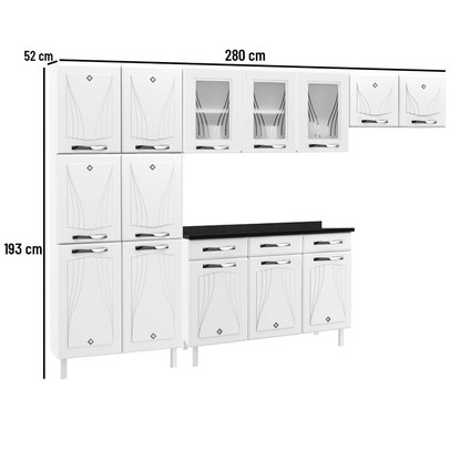 Cozinha Completa de Aço Star New 14 Portas 3 Gavetas com Vidro Branco - Telasul