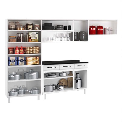 Cozinha Completa de Aço Star New 14 Portas 3 Gavetas com Vidro Branco - Telasul