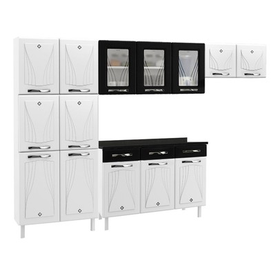 Cozinha Completa de Aço Star New 14 Portas 3 Gavetas com Vidro Branco/Preto - Telasul