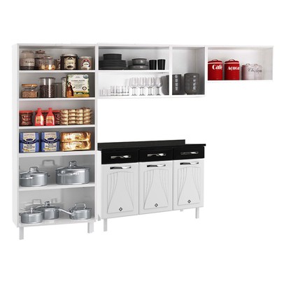 Cozinha Completa de Aço Star New 14 Portas 3 Gavetas com Vidro Branco/Preto - Telasul
