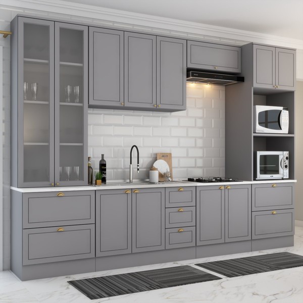 Cozinha Completa Chicago 12 Portas 7 Gavetas 100% Mdf Americana Cinza - Panorama Móveis