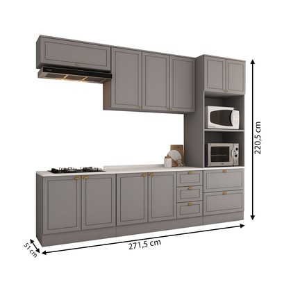 Cozinha Completa Orlando 10 Portas 5 Gavetas 100% Mdf Americana Cinza - Panorama Móveis
