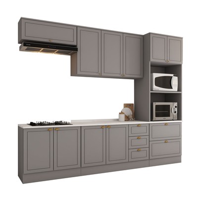 Cozinha Completa Orlando 10 Portas 5 Gavetas 100% Mdf Americana Cinza - Panorama Móveis