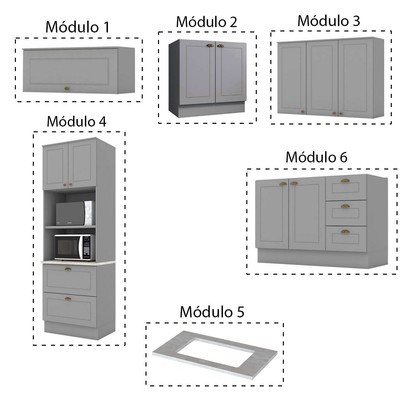 Cozinha Completa Orlando 10 Portas 5 Gavetas 100% Mdf Americana Cinza - Panorama Móveis