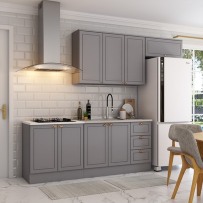 Cozinha Compacta Veneza 8 Portas 3 Gavetas 100% Mdf Americana Cinza - Panorama Móveis