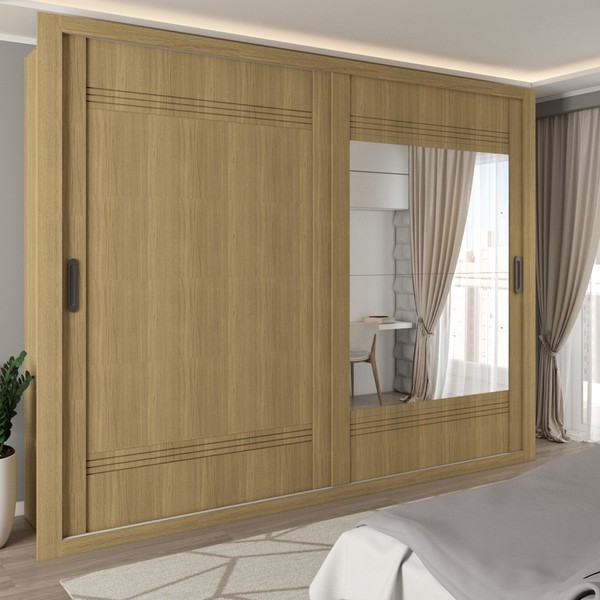 Guarda-Roupa Casal Sunderland 2 Portas 4 Gavetas com Espelho 100% Mdf Castanho - Panorama Móveis