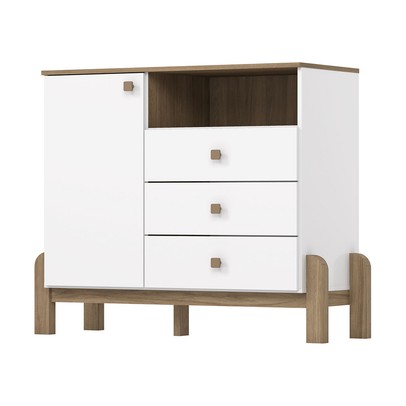 Cômoda Infantil Ternura 1 Porta 3 Gavetas Branco/Jequitibá - Henn