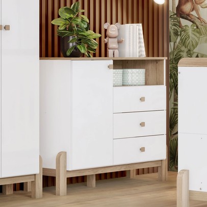 Cômoda Infantil Ternura 1 Porta 3 Gavetas Branco/Jequitibá - Henn