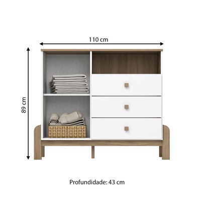 Cômoda Infantil Ternura 1 Porta 3 Gavetas Branco/Jequitibá - Henn