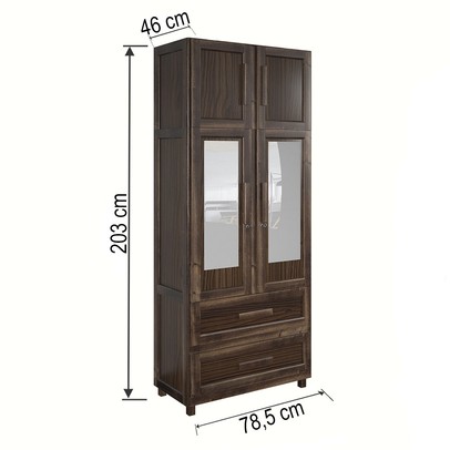 Guarda-Roupa Casal Piauí 4 Portas 2 Gavetas 1 Prateleira com Espelho Clean Madeira Maciça Imbuia Natural - Rodmóveis