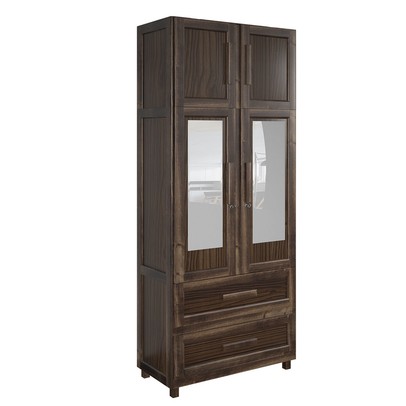 Guarda-Roupa Casal Piauí 4 Portas 2 Gavetas 1 Prateleira com Espelho Clean Madeira Maciça Imbuia Natural - Rodmóveis