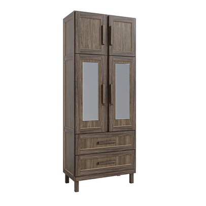 Guarda-Roupa Casal Piauí 4 Portas 2 Gavetas 1 Prateleira com Espelho Clean Madeira Maciça Imbuia Natural - Rodmóveis