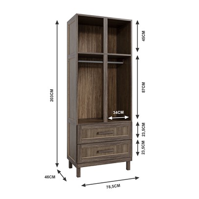 Guarda-Roupa Casal Piauí 4 Portas 2 Gavetas 1 Prateleira com Espelho Clean Madeira Maciça Imbuia Natural - Rodmóveis