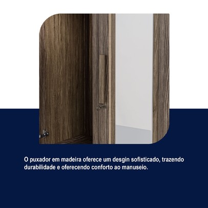 Guarda-Roupa Casal Piauí 4 Portas 2 Gavetas 1 Prateleira com Espelho Clean Madeira Maciça Imbuia Natural - Rodmóveis