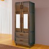Guarda-Roupa Casal Piauí 4 Portas 2 Gavetas 1 Prateleira com Espelho Clean Madeira Maciça Imbuia Natural - Rodmóveis