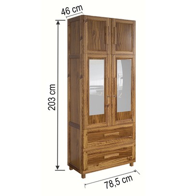 Guarda-Roupa Casal Piauí 4 Portas 2 Gavetas 1 Prateleira com Espelho Clean Madeira Maciça Ypê - Rodmóveis