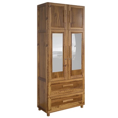 Guarda-Roupa Casal Piauí 4 Portas 2 Gavetas 1 Prateleira com Espelho Clean Madeira Maciça Ypê - Rodmóveis