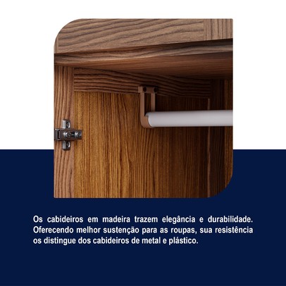 Guarda-Roupa Casal Piauí 4 Portas 2 Gavetas 1 Prateleira com Espelho Clean Madeira Maciça Ypê - Rodmóveis