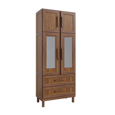 Guarda-Roupa Casal Piauí 4 Portas 2 Gavetas 1 Prateleira com Espelho Clean Madeira Maciça Ypê - Rodmóveis