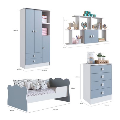 Quarto Infantil Completo Anjinho 5 Portas 6 Gavetas Azul - Percasa