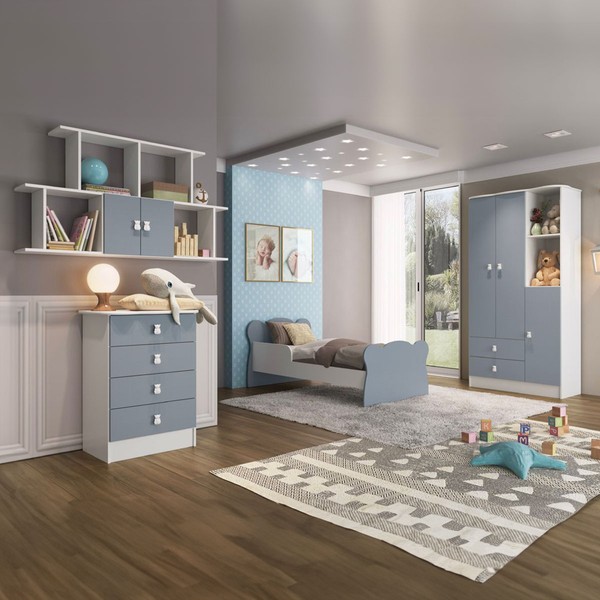 Quarto Infantil Completo Anjinho 5 Portas 6 Gavetas Azul - Percasa