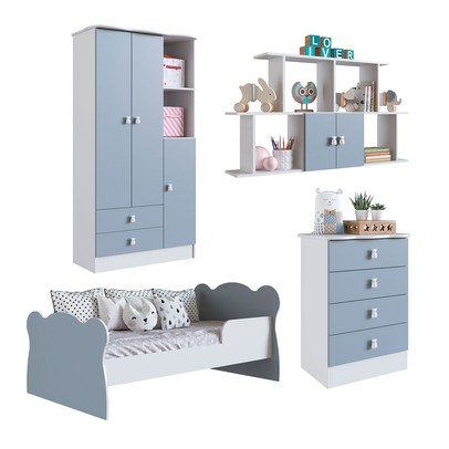 Quarto Infantil Completo Anjinho 5 Portas 6 Gavetas Azul - Percasa