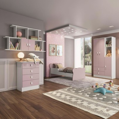 Quarto Infantil Completo Anjinho 5 Portas 6 Gavetas Rosa - Percasa