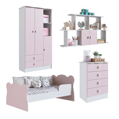 Quarto Infantil Completo Anjinho 5 Portas 6 Gavetas Rosa - Percasa