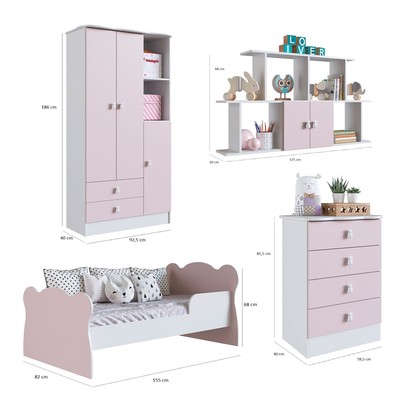 Quarto Infantil Completo Anjinho 5 Portas 6 Gavetas Rosa - Percasa