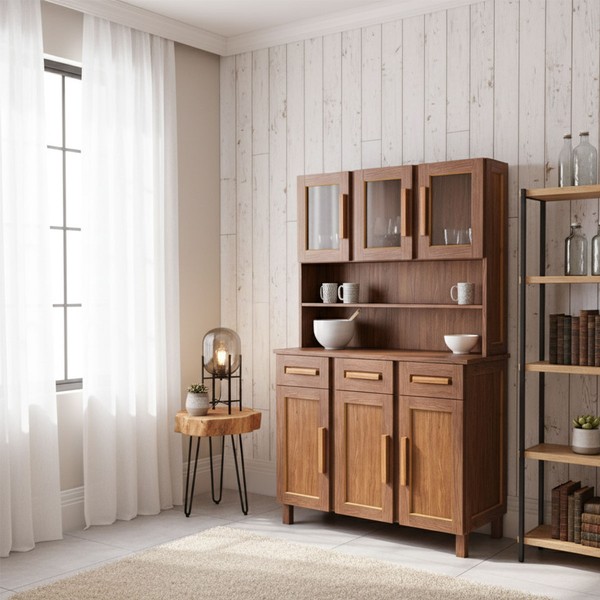 Armário de Cozinha Bahia 6 Portas 3 Gavetas com Vidro Natural - Rodmóveis