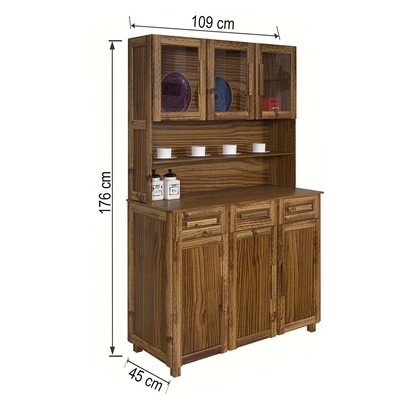 Armário de Cozinha Bahia 6 Portas 3 Gavetas com Vidro Ypê - Rodmóveis