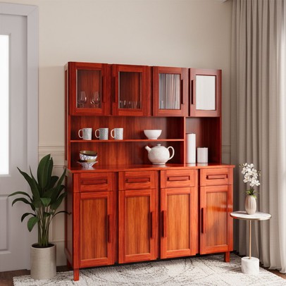 Armário de Cozinha Maranhão 8 Portas 4 Gavetas com Vidro Mel - Rodmóveis