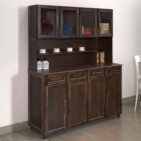 Armário de Cozinha Maranhão 8 Portas 4 Gavetas com Vidro Imbuia Natural - Rodmóveis