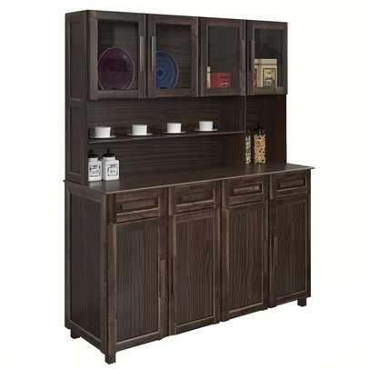 Armário de Cozinha Maranhão 8 Portas 4 Gavetas com Vidro Imbuia Natural - Rodmóveis