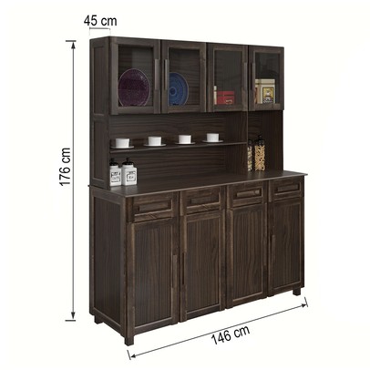 Armário de Cozinha Maranhão 8 Portas 4 Gavetas com Vidro Imbuia Natural - Rodmóveis