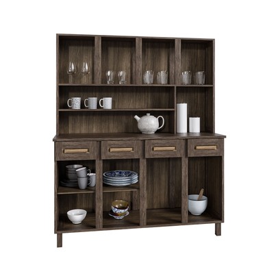 Armário de Cozinha Maranhão 8 Portas 4 Gavetas com Vidro Imbuia Natural - Rodmóveis