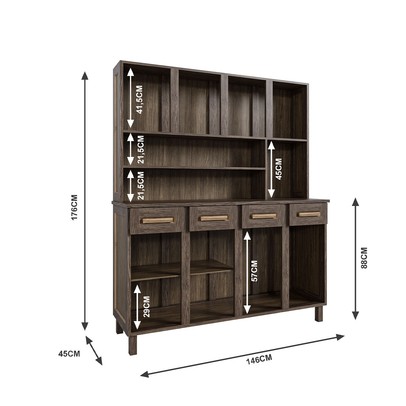 Armário de Cozinha Maranhão 8 Portas 4 Gavetas com Vidro Imbuia Natural - Rodmóveis