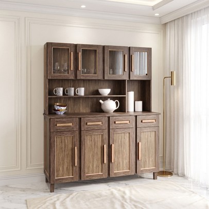 Armário de Cozinha Maranhão 8 Portas 4 Gavetas com Vidro Imbuia Natural - Rodmóveis