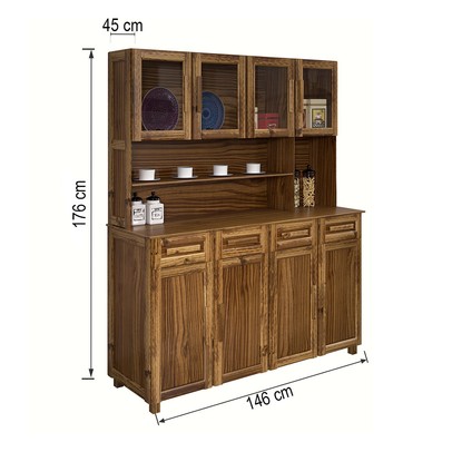Armário de Cozinha Maranhão 8 Portas 4 Gavetas com Vidro Ypê - Rodmóveis