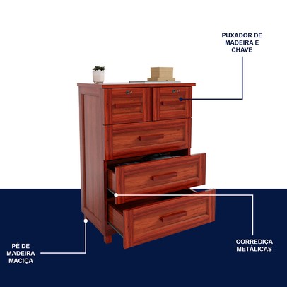 Cômoda Amazonas Clean 5 Gavetas Mel - Rodmóveis