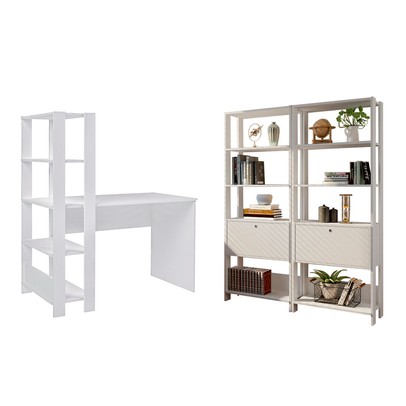 Escritório Completo Match 2 Portas 9 Prateleiras Branco - Panorama Móveis