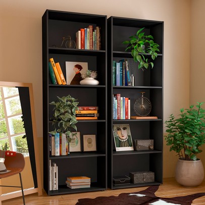 Estante para Livros Multy 8 Prateleiras Preto - Panorama Móveis
