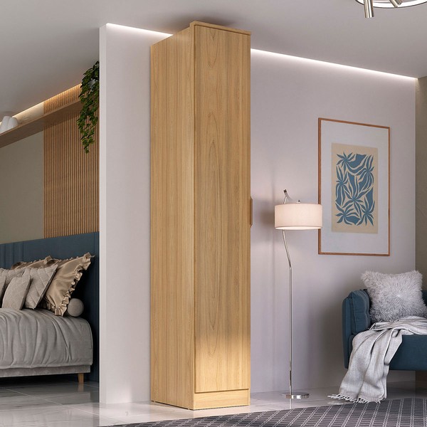 Guarda-Roupa Solteiro Ravi 1 Porta 5 Prateleiras 100% Mdf Olmo Italiano - Mambel