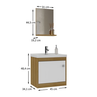 Armário de Banheiro Cairo 1 Porta 1 Prateleira Lamina Mel - Ozini Móveis