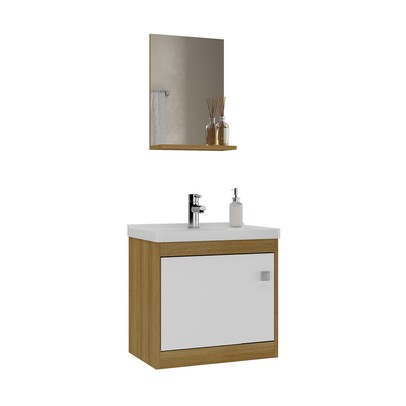 Armário de Banheiro Cairo 1 Porta 1 Prateleira Lamina Mel - Ozini Móveis